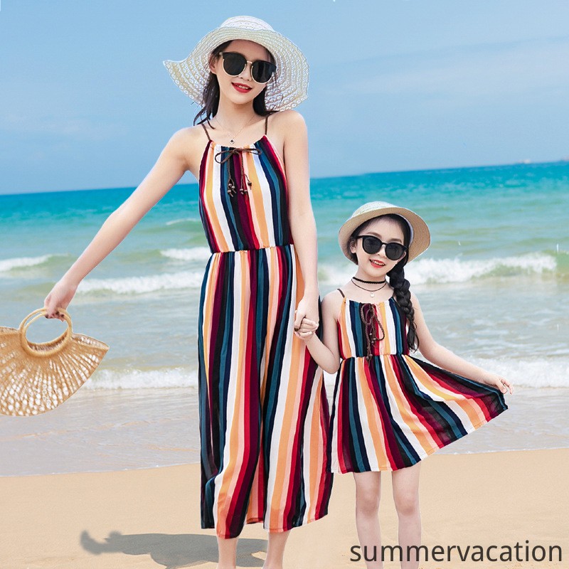 Váy Mẹ Và Bé Áo Đồng Phục Gia Đình Váy Maxi Đi Biển Váy Đi Chơi Váy Đi Biển Đầm Maxi Floral Dress Family Clothing Parent-child Attire Mother-daughter Outfit Set Dress Girls Skirt on Holiday Beach Vacation Mxi Shift Dress