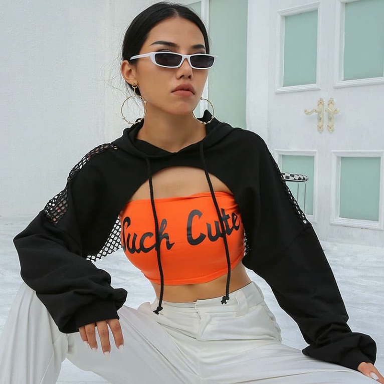 ÁO CROPTOP HOODIE HỞ NGỰC REN LƯỚI LƯNG , ÁO TẬP NHẢY DANCE