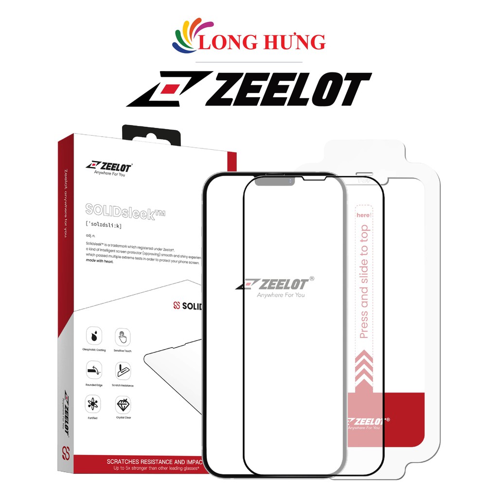 Dán màn hình cường lực Full viền chống vân tay Zeelot SOLIDsleek iPhone 13 Series (hỗ trợ Kit dán) - Hàng chính hãng