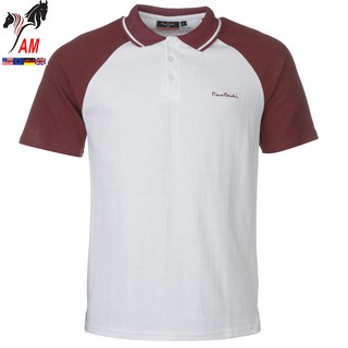 [100% cotton] Áo Thun PIERRE Cardin Raglan Polo Mens Cao Cấp (White/Burgundy -  Size EU - UK)