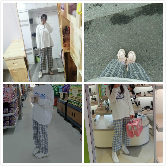 Quần dài ống rộng kẻ ô phong cách retro thời trang Hàn Quốc