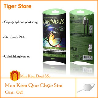 Dây sạc iphone Remax RC-133i phát sáng theo âm thanh,sạc nhanh 2.1A - Chính hãng -Tigerstoree