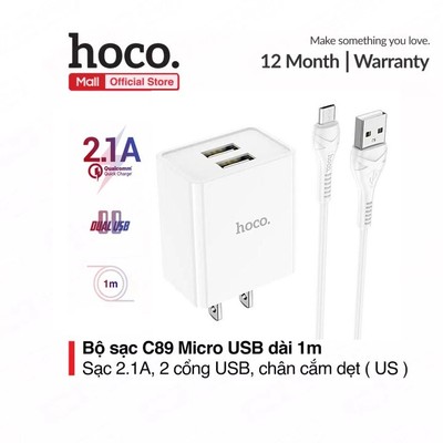 Bộ sạc nhanh PD18W USB to IP Hoco C89 / C109 / C109A dùng cho ip7/8/X/11/12/13/14 dây dài 1m