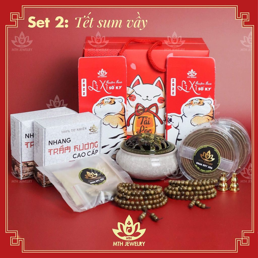 Hộp Quà Tết, Hộp Combo Vòng Trầm Set Tết Trọn Vẹn/ Tết Sum Vầy - Quà Tặng Doanh Nghiệp , Người Thân Tết - MTH JEWELRY