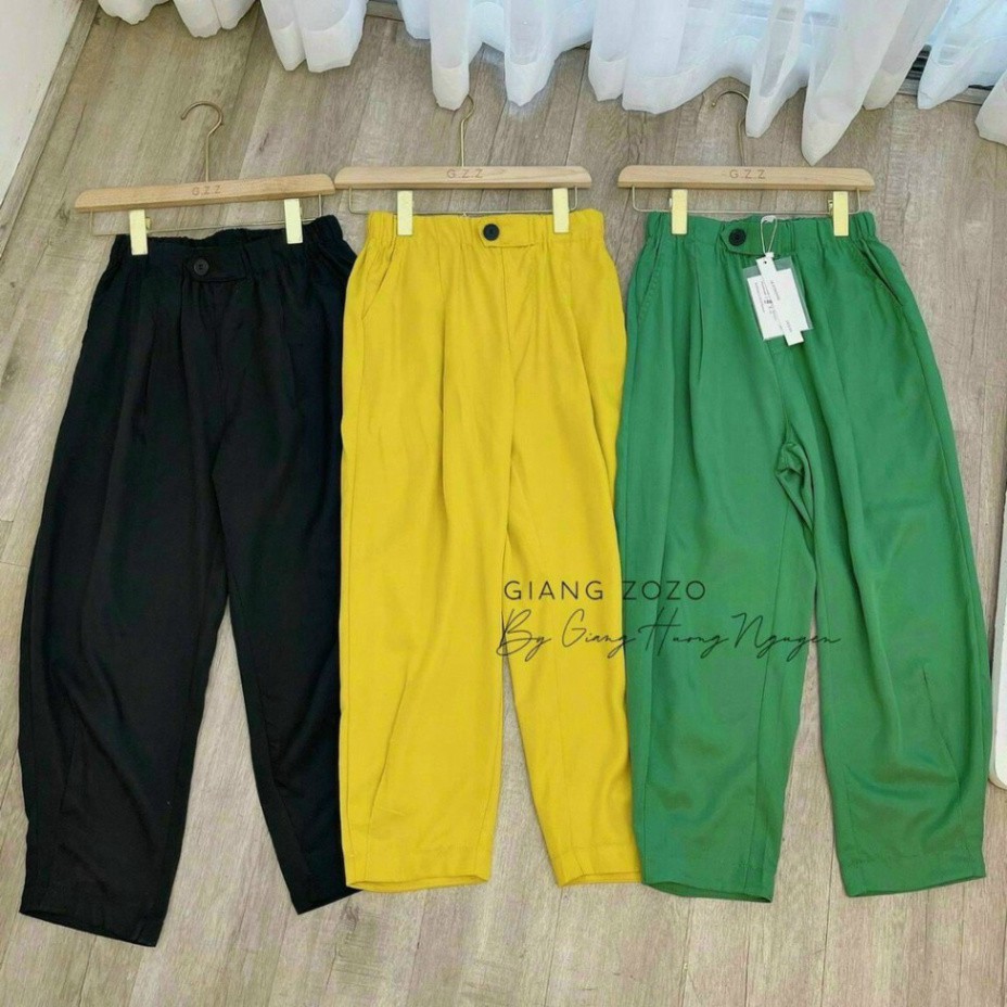 Quần baggy nữ đũi phom rộng cạp chun đính khuy coco land - chất đẹp thoáng khí xiao chất đẹp thoáng mát, thoát mồ hôi