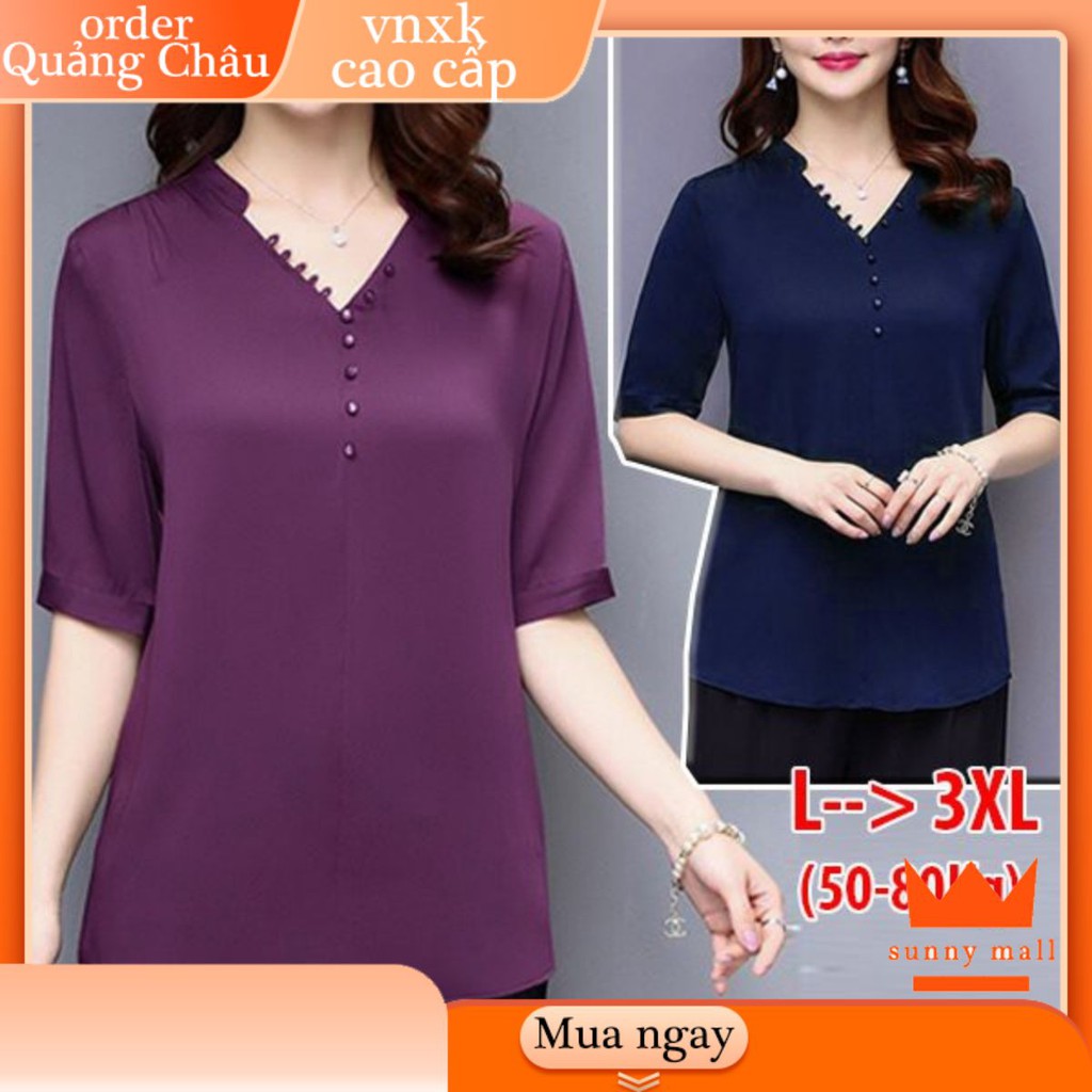 ÁO KIỂU SƠ MI TRUNG NIÊN KIỂU ÁO SƠ MI CỔ LÃNH TỤ ĐÍNH NÚT CAO CẤP BIGSIZE THIẾT KẾ GIÁ RẺ ĐẸP