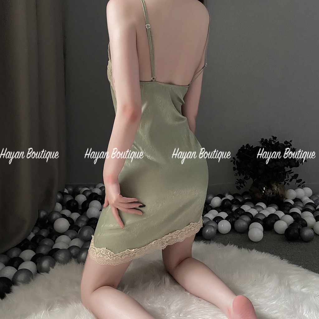 HT159 Set váy ngủ và áo choàng sexy lụa xước tô châu, đồ ngủ lụa đơn giản quyến rũ (227+228) | BigBuy360 - bigbuy360.vn