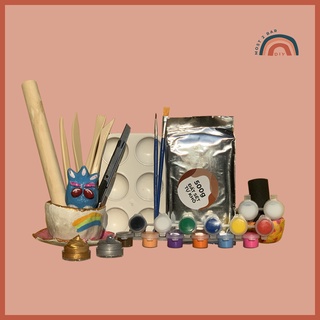Combo full box đất sét tự khô - air dry clay một người chơi, đầy đủ dụng cụ tạo hình và màu acrylic an toàn, dễ sử dụng
