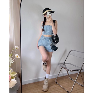 Set Jeans XANH NHẠT áo crop + váy