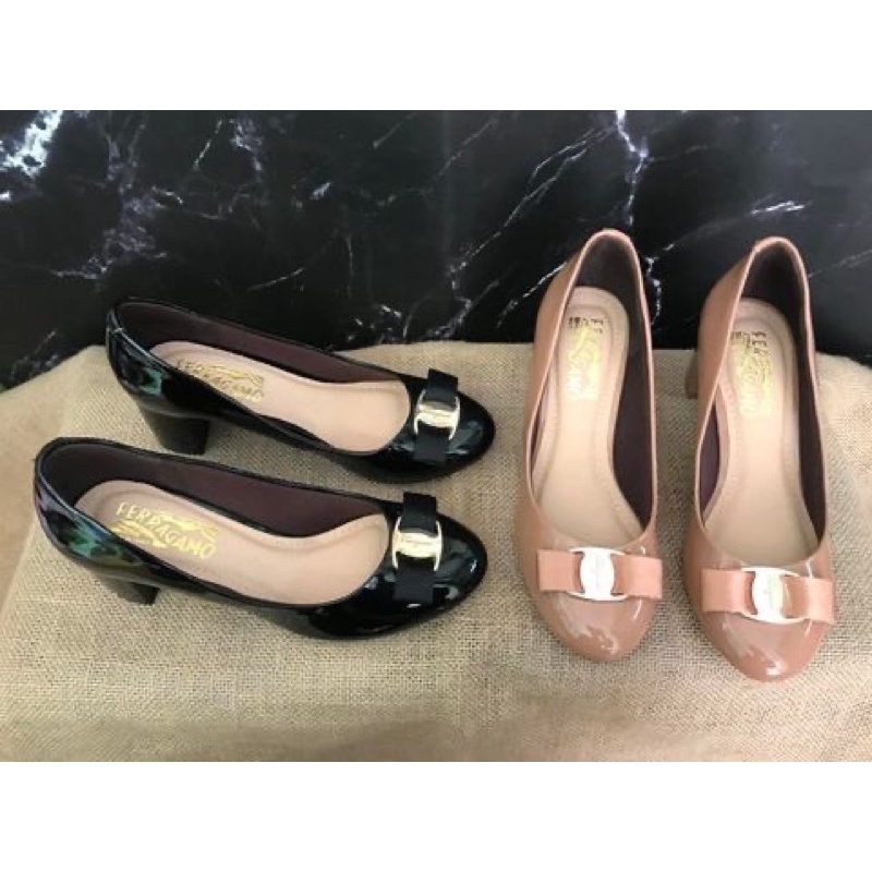 Giày da bóng 5cm gắn nơ xinh