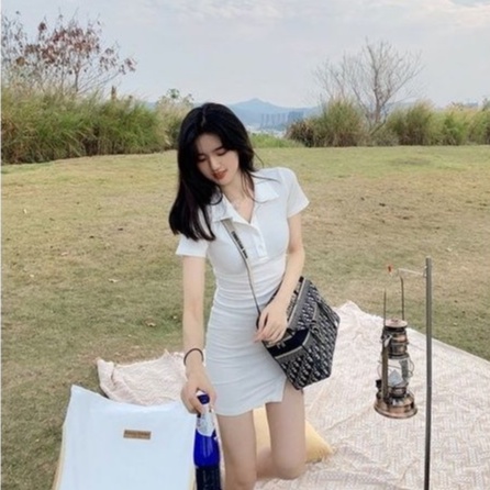 Váy Body Cổ Bẻ Xẻ Trước Entyty Chất Thun Gân Tăm | BigBuy360 - bigbuy360.vn