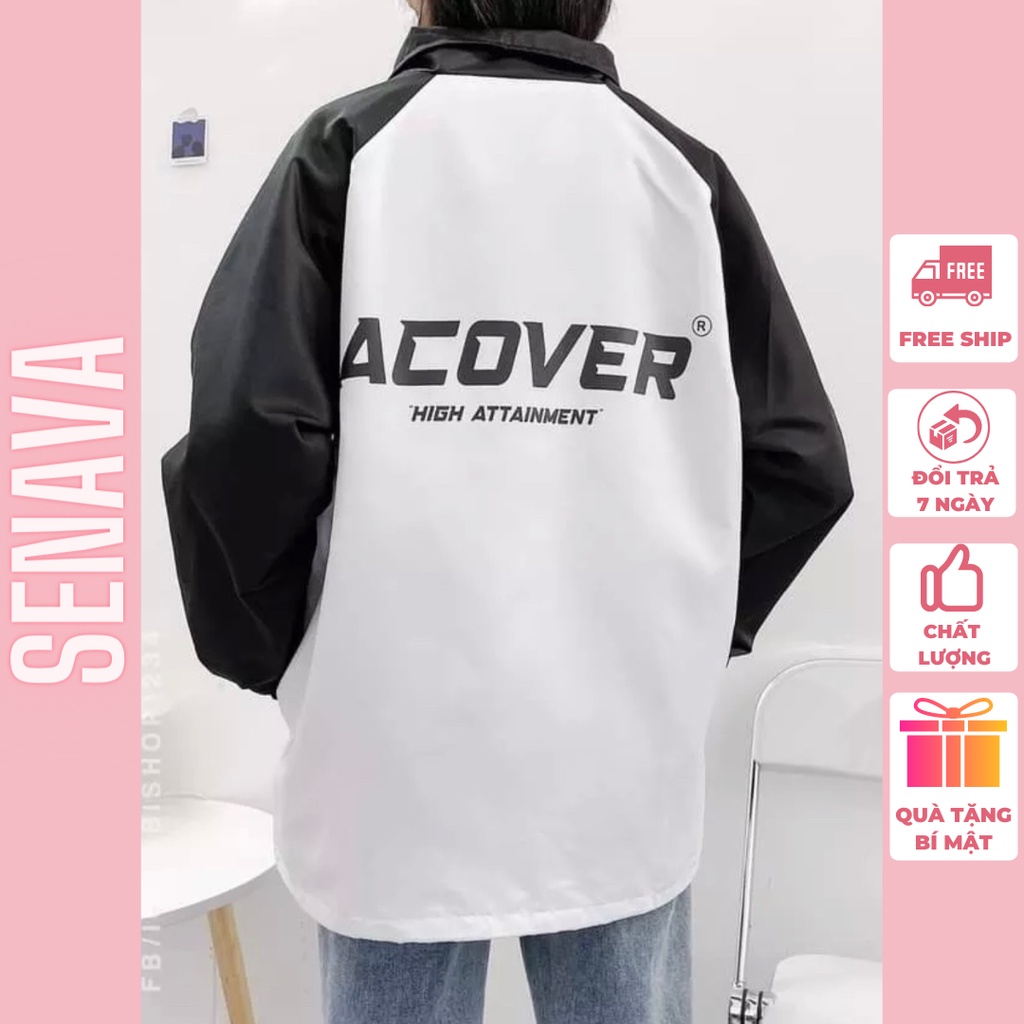 Áo khoác dù nữ nam A.C.O.V.E.R bomber phối trắng đen, Áo khoác gió Jacket ulzzang 2 lớp SENAVA AK45