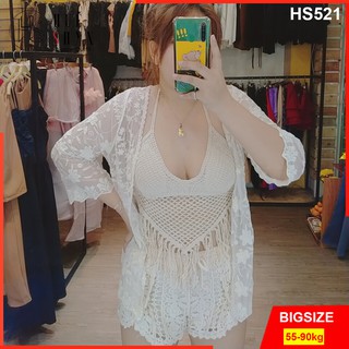 Set đồ bơi nữ bigsize lưới đi biển 3 món HS521 - Size dưới 80kg - Bikini lưới bigsize - Họa tiết và trơn - Đi du lịch