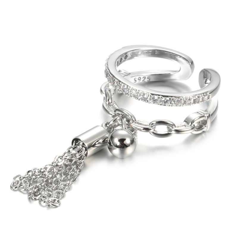 Nhẫn Dạng Hở Phối Dây Xích Đính Đá Zircon Có Thể Điều Chỉnh Cho Nữ