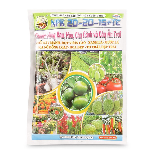 Phân NPK 20-20-15+ TE ( gói 1kg)- Phân Bón Cây Kiểng - Phân NPK 202015 - Kích Thích Ra Hoa - Nảy Chồi Xanh Lá