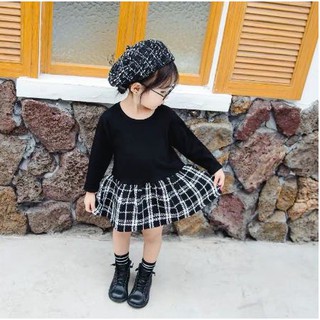 SET VÁY DẠ TEXT KẺ ĐEN TRẮNG CHO BG