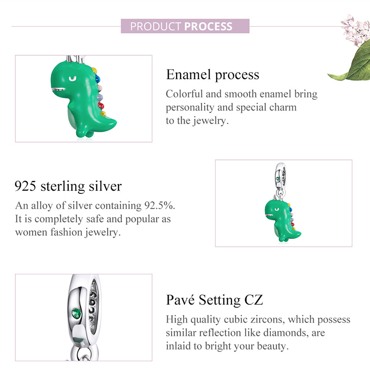 Mặt Dây Bamoer BSC460 Hình Khủng Long Nhỏ Bằng Bạc S925 100% Thời Trang DIY