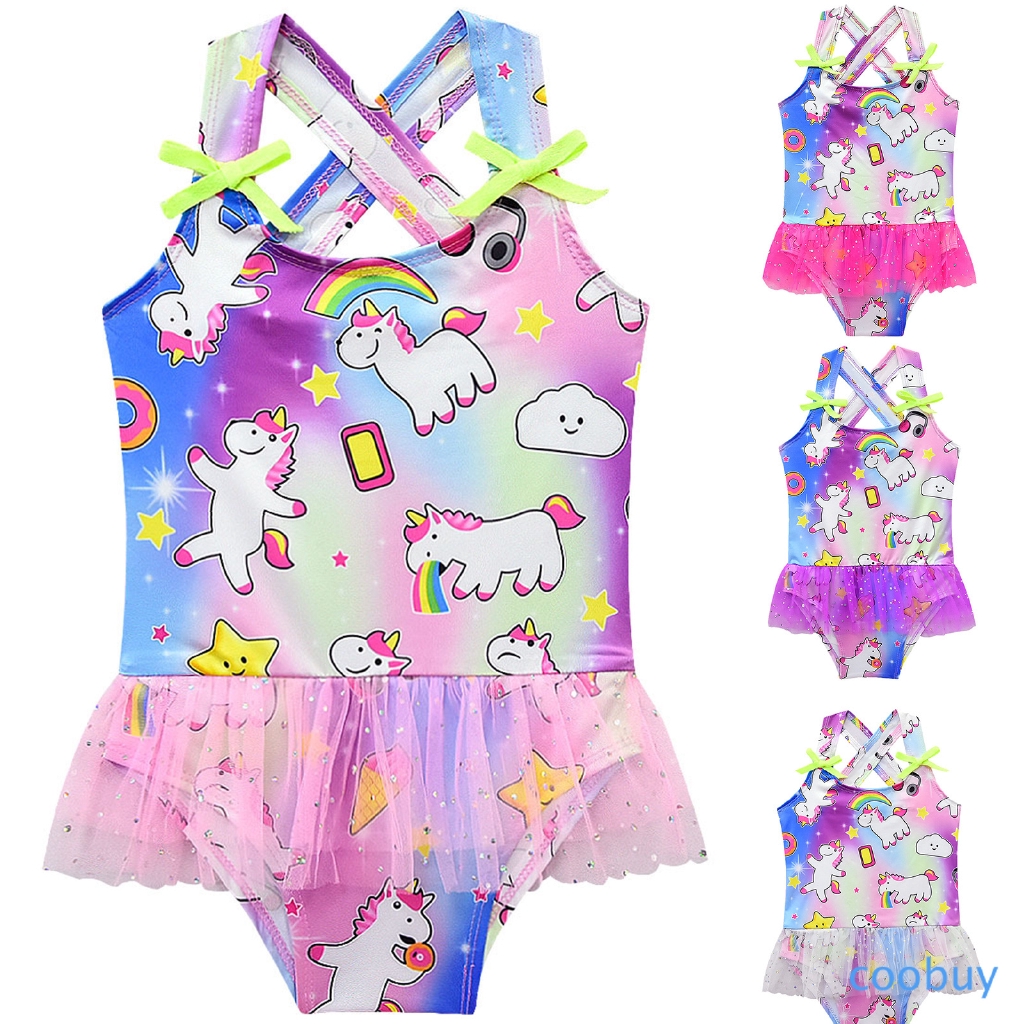 CB❤❤ Baby Girls Summer Swimming Sandbeach Swimwear One Piece Hourse Cartoon Printed