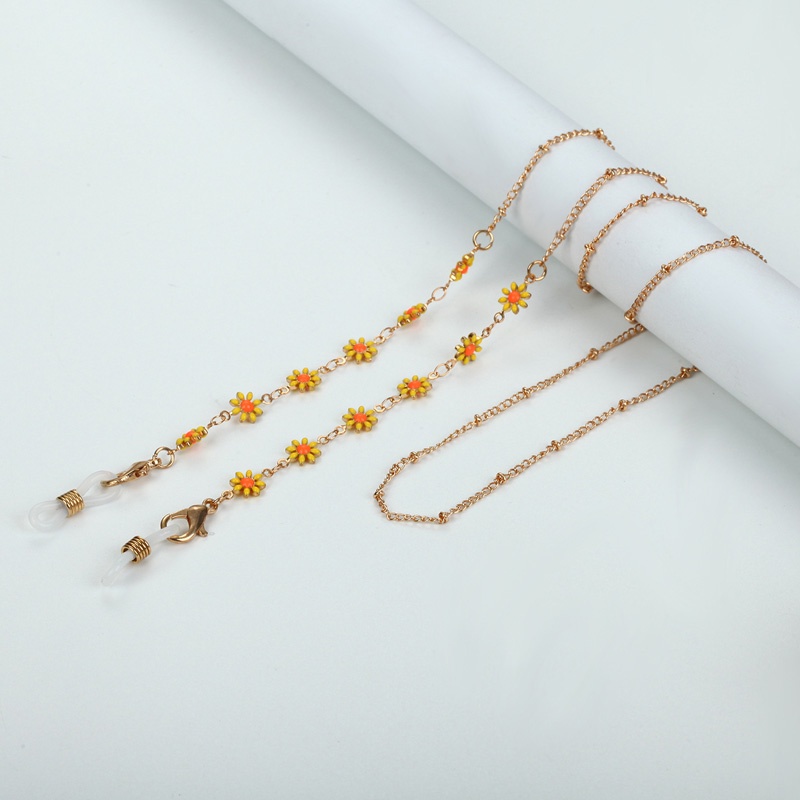 Dây đeo mắt kính chống thất lạc bằng hợp kim màu vàng họa tiết hoa cúc tinh tế