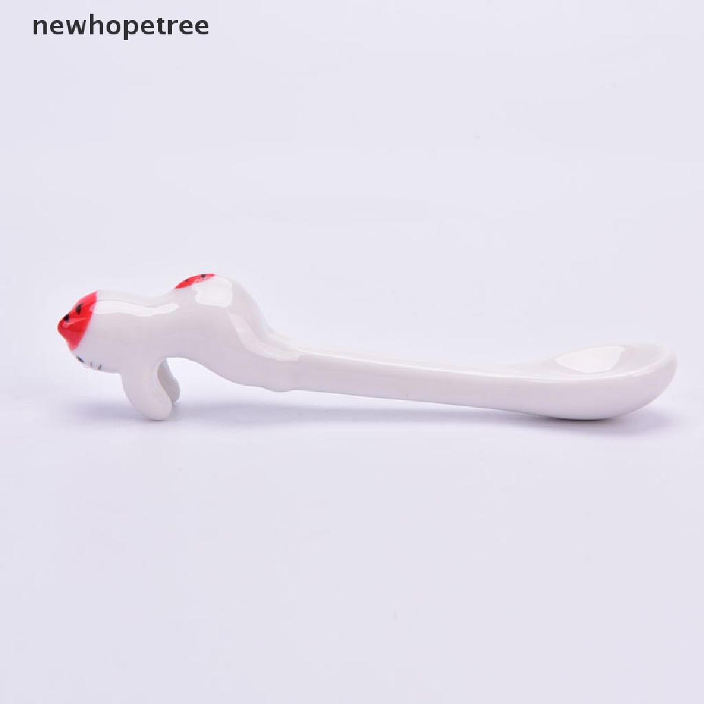 newhopetree 1x Ceramic Cartoon Cute Cat Animal Spoons Hanging Coffee Cutlery Dessert Tool OIK