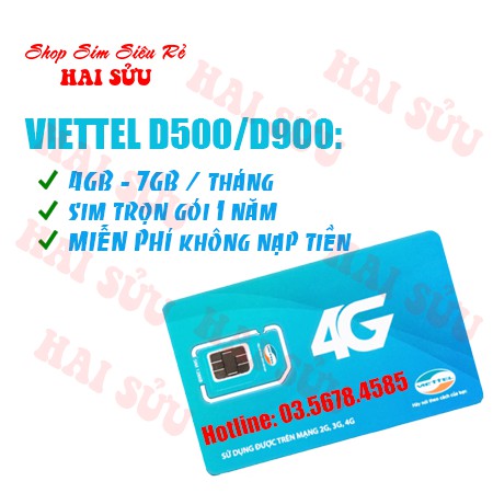 Sim 4G Viettel D500/D900 Trọn Gói 12 Tháng KHÔNG NẠP TIỀN - Shop Sim Siêu Rẻ HAI SỬU