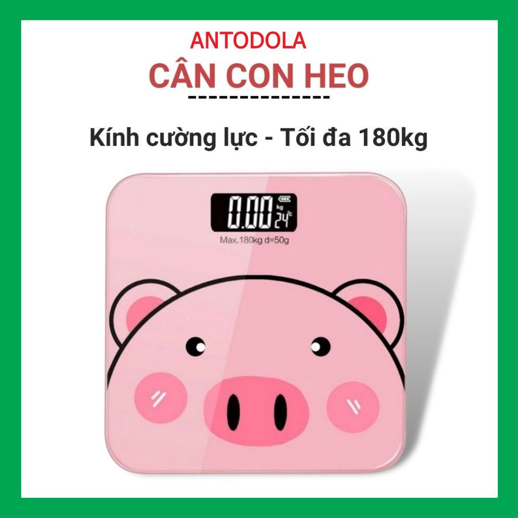 Cân sức khỏe điện tử mini thông minh scale 180kg con heo hồng, tặng kèm pin + bảo hành 3 tháng