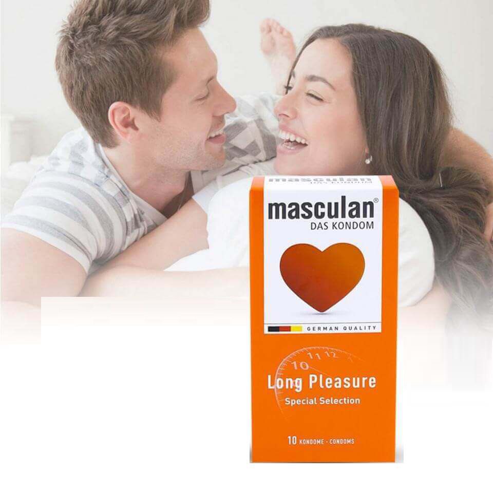 Bao cao su cao cấp Masculan Long Pleasure, bao cao su kéo dài thời gian, hộp 10 bcs