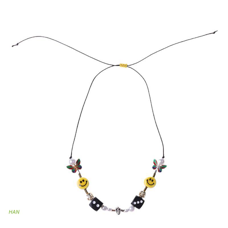 Vòng cổ choker có thể điều chỉnh xỏ phụ kiện mặt cười hạt ngọc trai thời trang