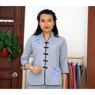 Đồ Lam, Áo Lam Đi Chùa cổ Tàu thêu sen màu lam, màu hồng đủ size