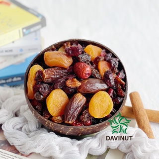 Hoa quả sấy khô 5 loại không đường Davinut, trái cây sấy thập cẩm chua thanh, ngọt dẻo dễ ăn