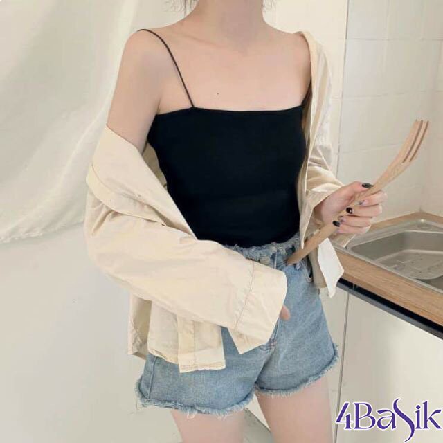 Áo 2 dây sợi bún nữ croptop chất cotton, áo hai dây ngang sợi bún siêu hot - 4BASIK 2S01