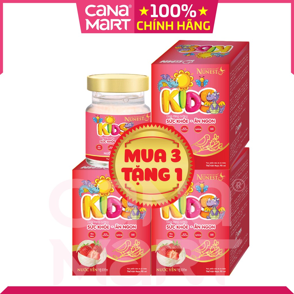 [MUA 3 TẶNG 1] Nước yến cho bé Nunest Kid vị dâu, ngon miệng, mệt mỏi, sức đề kháng, hỗ trợ tiêu hóa.