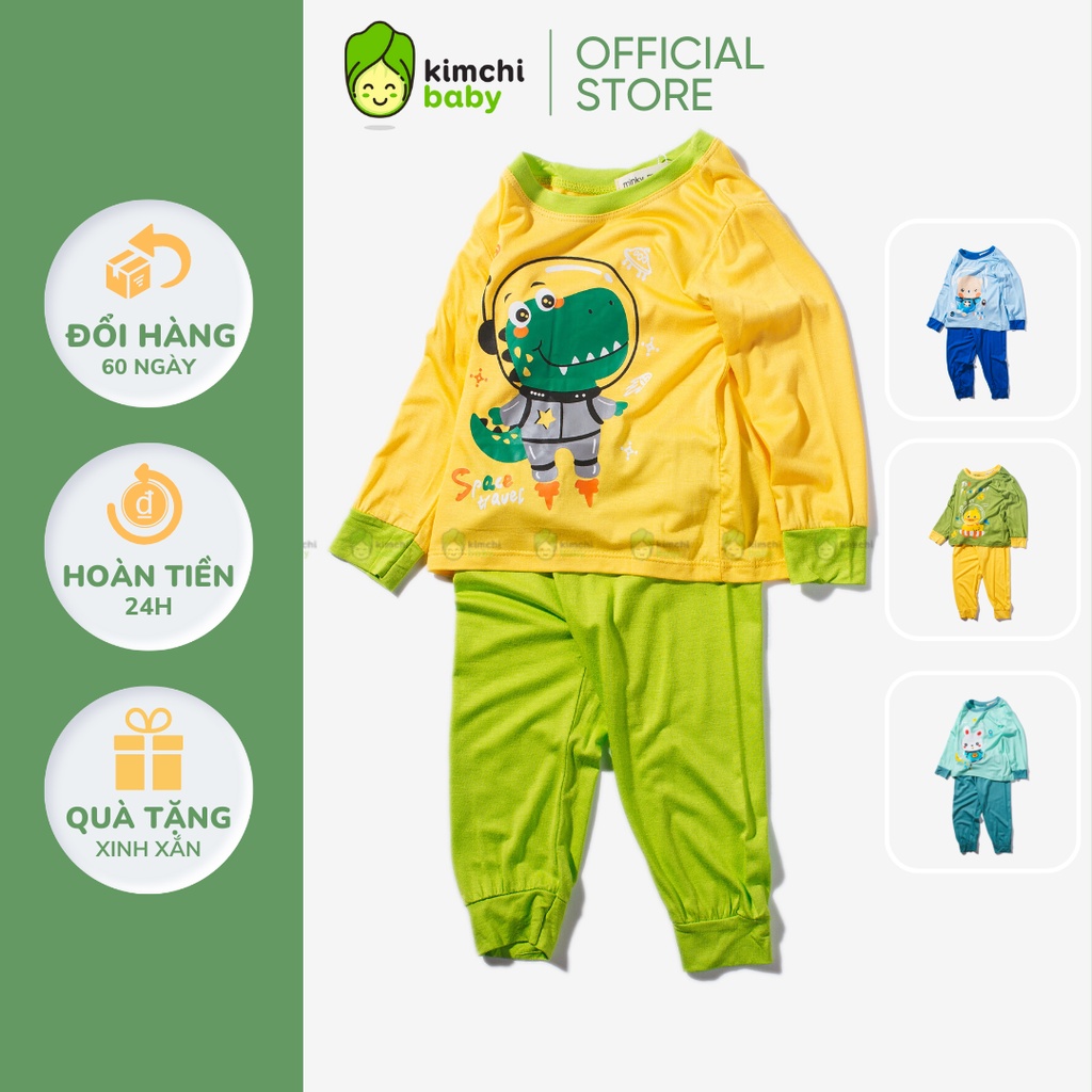 Bộ Dài Tay Cho Bé Trai, Bé Gái Minky Mom Vải Thun Lạnh  Hoạ Tiết Vũ Trụ Viền Cổ, Đồ Bộ Dài Tay Cho Bé Mặc Nhà MKMTD2204