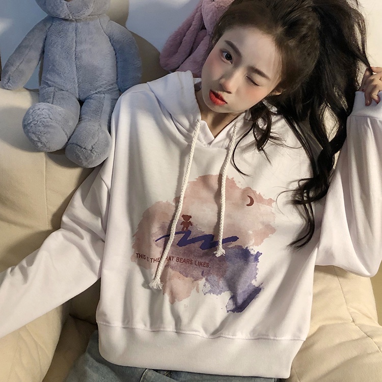 SUXI Áo Hoodie Tay Dài In Chữ Trẻ Trung Cho Nữ