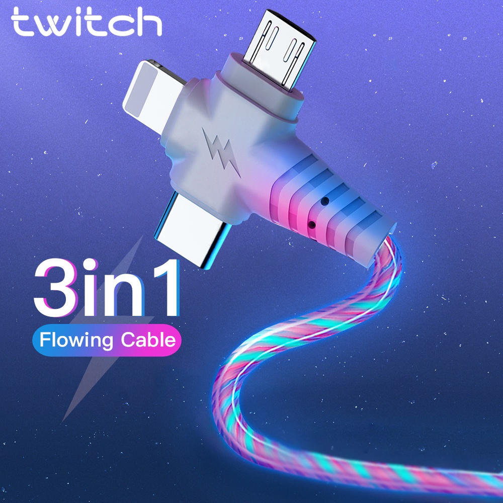 Cáp sạc TWITCH 2.1A 3 trong 1 có đèn led đầu cắm Usb Type-C