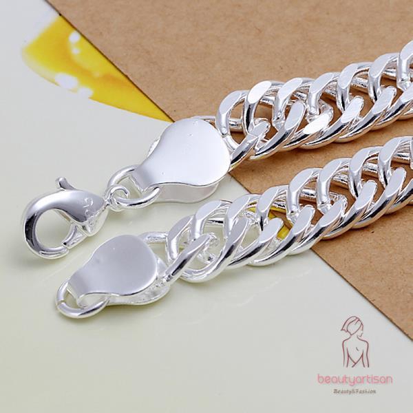 Vòng tay mạ bạc 925 thiết kế dạng xích 10mm cho nam nữ
