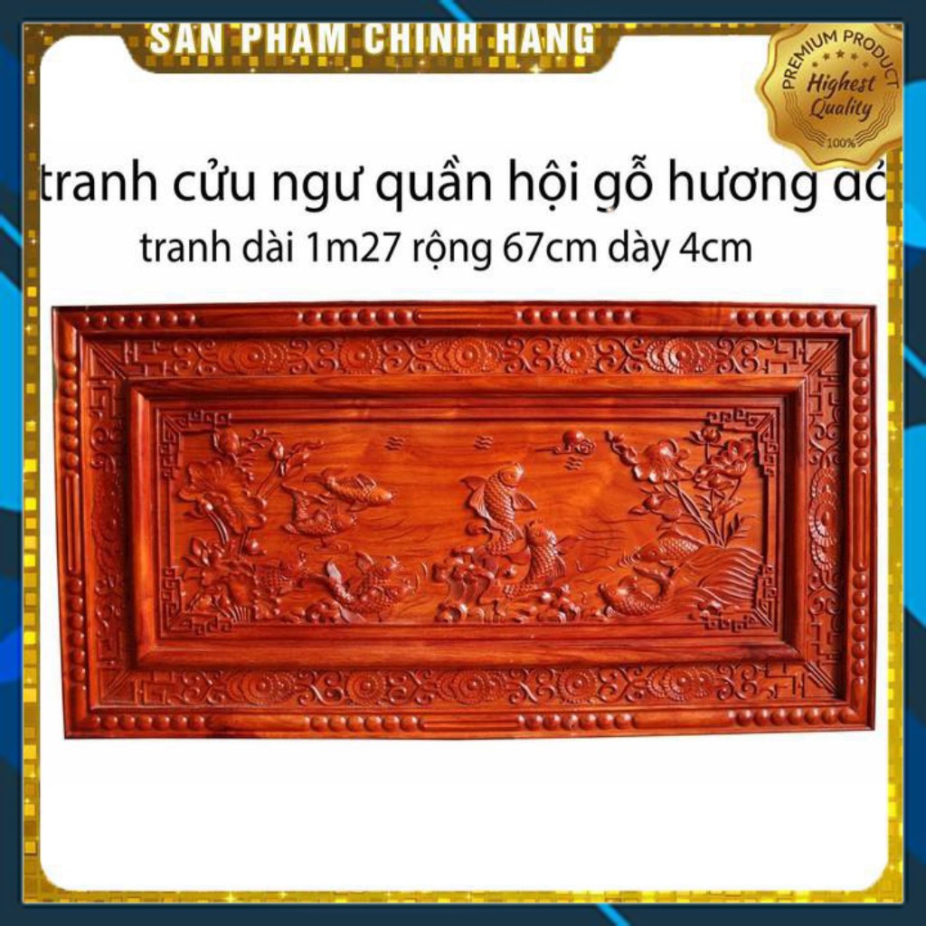 Tranh gỗ hương đỏ-tranh cửu ngư quần hội-tranh trang trí gia đình-tranh gỗ cao cấp