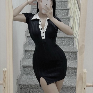 đầm polo viền cổ trắng