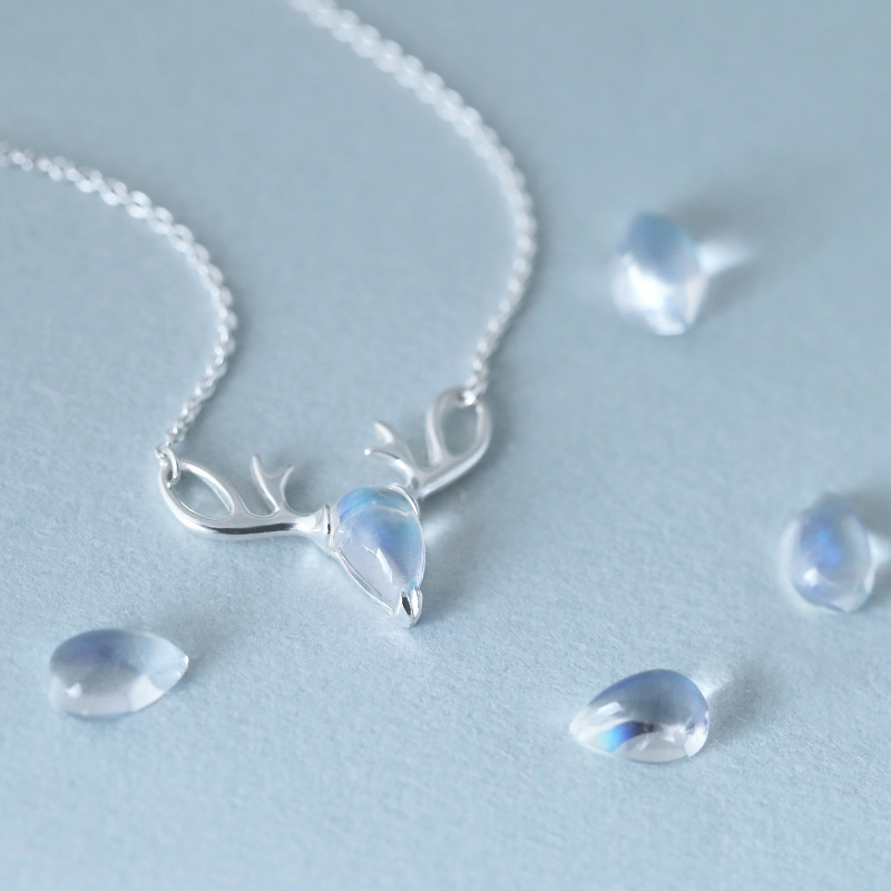 vòng cổ Bạc 925 Mặt Đá Mặt Trăng Tự Nhiên