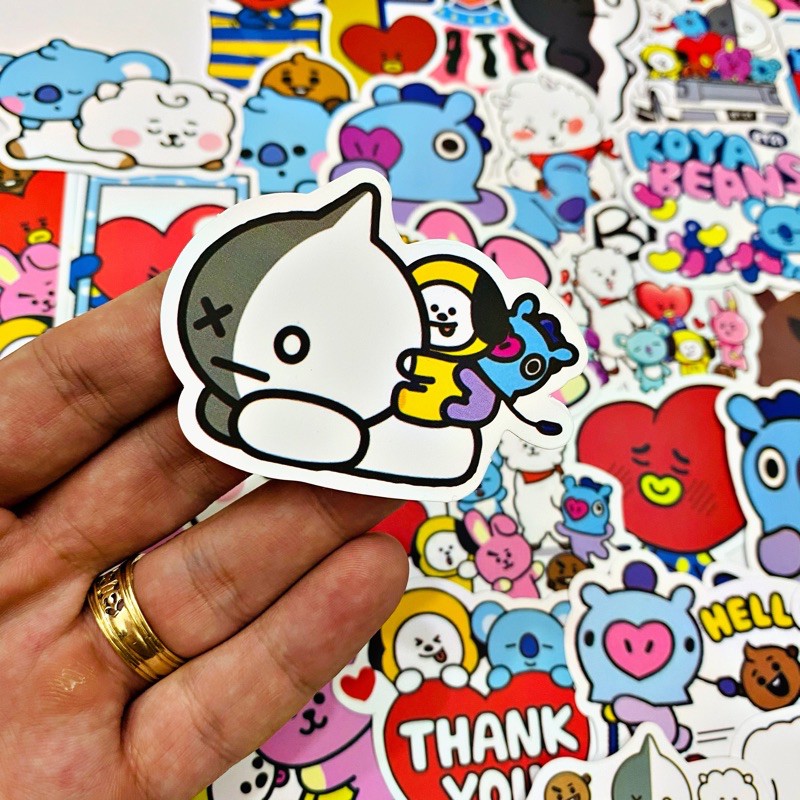 [Set 50 cái] Sticker cute BT21 chất liệu PVC nhám cao cấp chống thấm dán xe, vali, laptop, mũ bảo hiểm, điện thoại,..