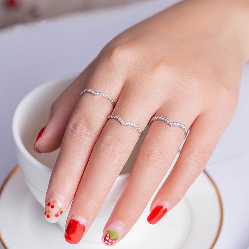 Nhẫn Bạc 925 Hình Chữ V Đính Đá Zircon Thời Trang Cho Nữ