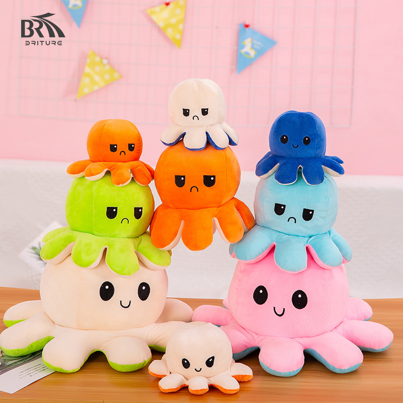 New face LED flip Octopus Stuffed Toy  Reversible Octopus two color Gấu Bông Bạch Tuộc Cảm Xúc 2 Mặt