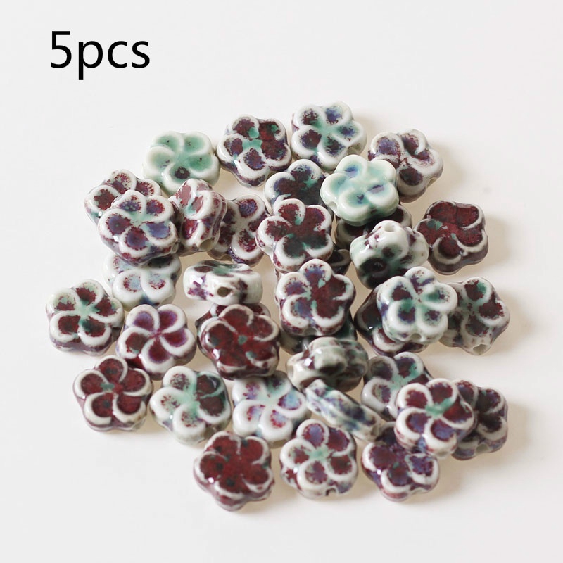 Bộ 5 hạt cườm hình bông hoa tự làm vòng đeo tay xinh xắn đáng yêu bằng sứ