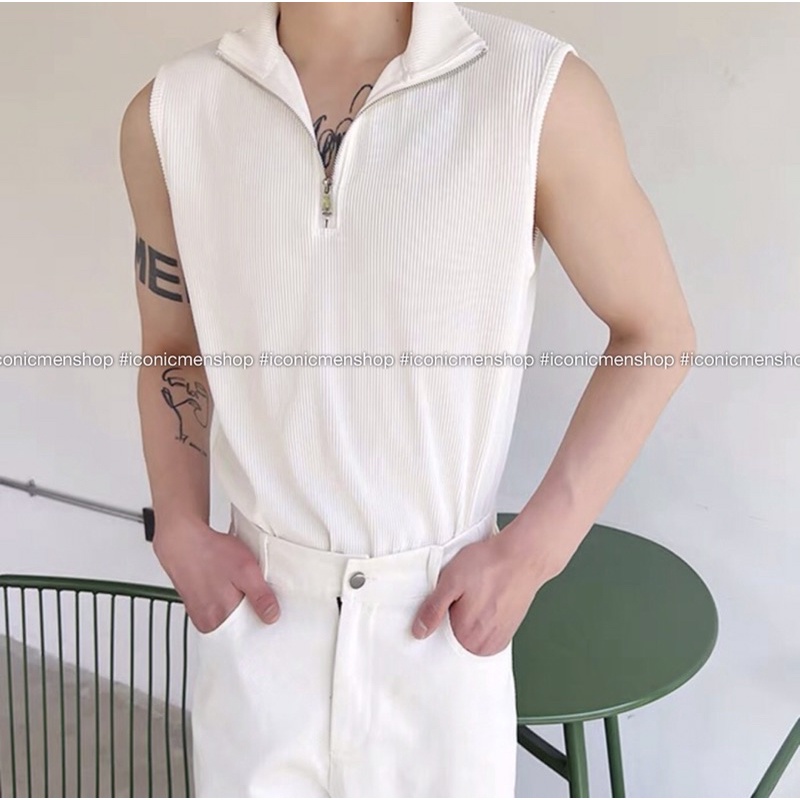 Áo sát nách cổ khoá kéo , thun gân xịn ,dày dặn cứng form