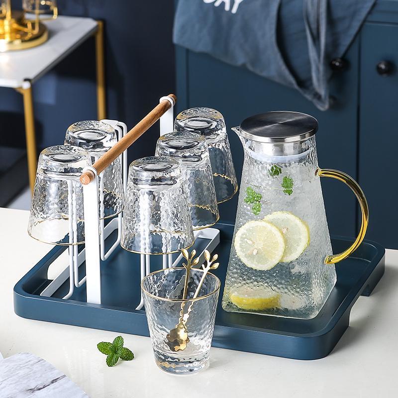 Bộ Bình Nước , Ấm Tách Trà Thủy Tinh mẫu  Màu Trà Họa Tiết Châu Âu