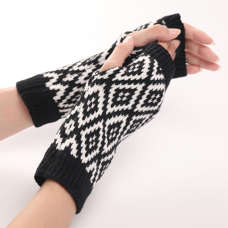 Han Găng Tay Dệt Kim Hở Ngón Co Giãn Hình Học Đơn Giản Giữ Ấm Cho Nữ Hoạt Động Ngoài Trời
