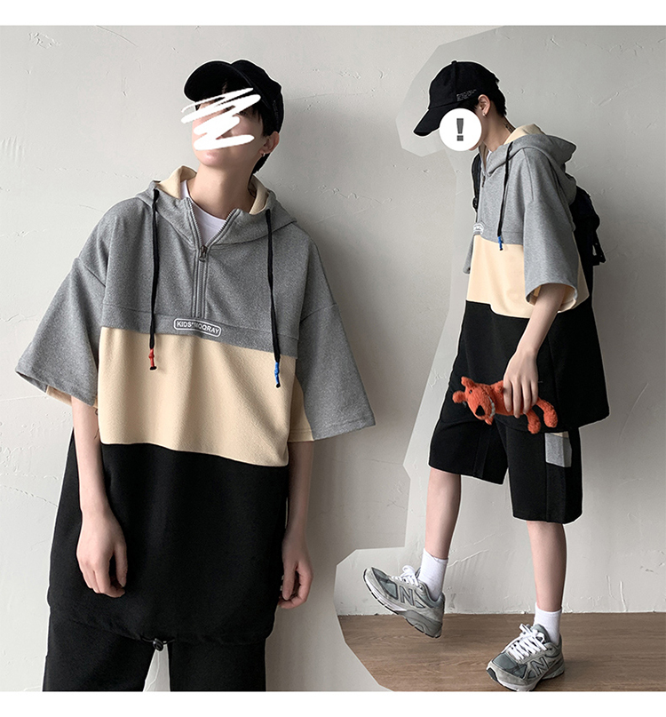 Áo Hoodie Ngắn Tay Form Rộng Phong Cách Năng Động Trẻ Trung Dành Cho Nam