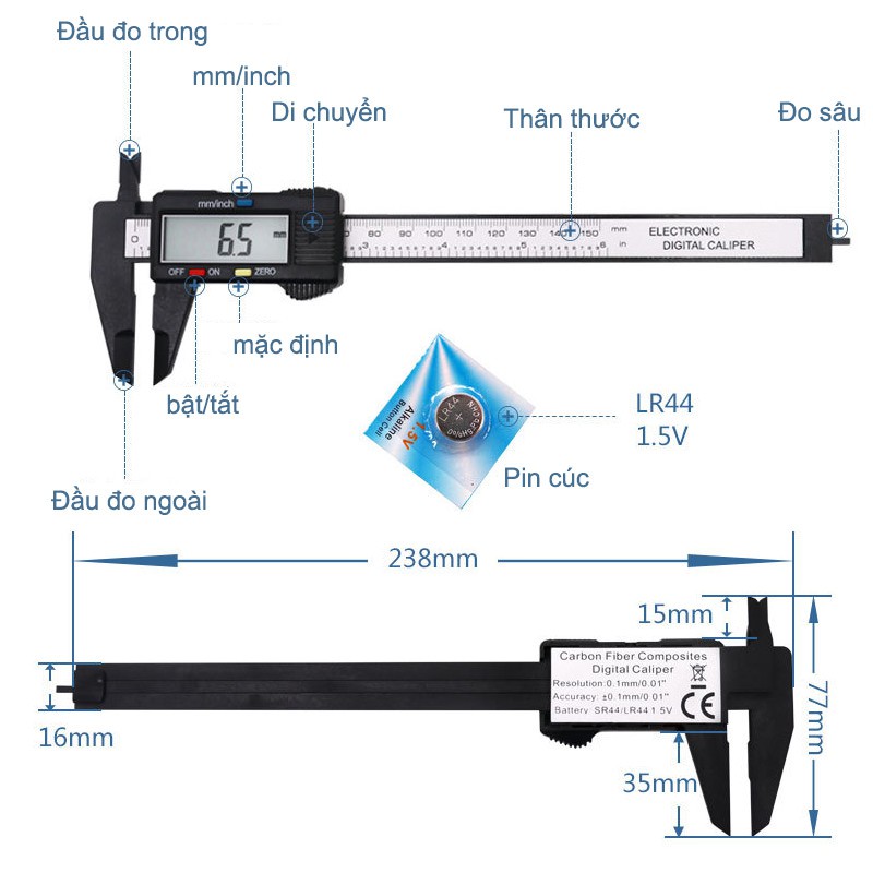 Thước kẹp điện tử dãi đo từ 0-150mm