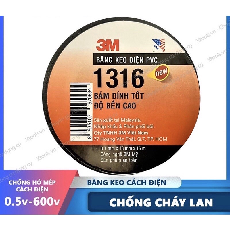 Băng keo điện 3M PVC 1316, khổ 18mm x 16m x 0.1mm