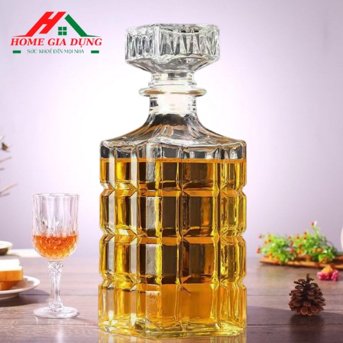 Chai Đựng Rượu Thủy Tinh Vuông Caro 800ml